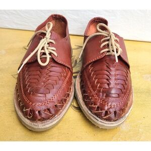 Cucos‎ Kids US 10 Brown 100% Genuine Leather Woven Huaraches Dress Shoes Lace Up